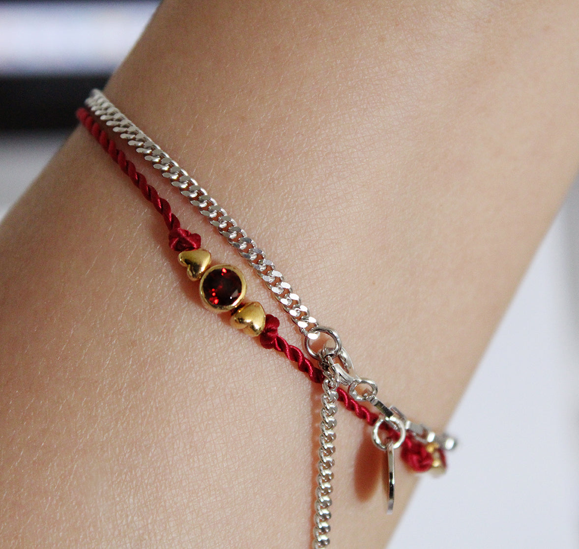 Red Rope Bracelet with Stone and Beads