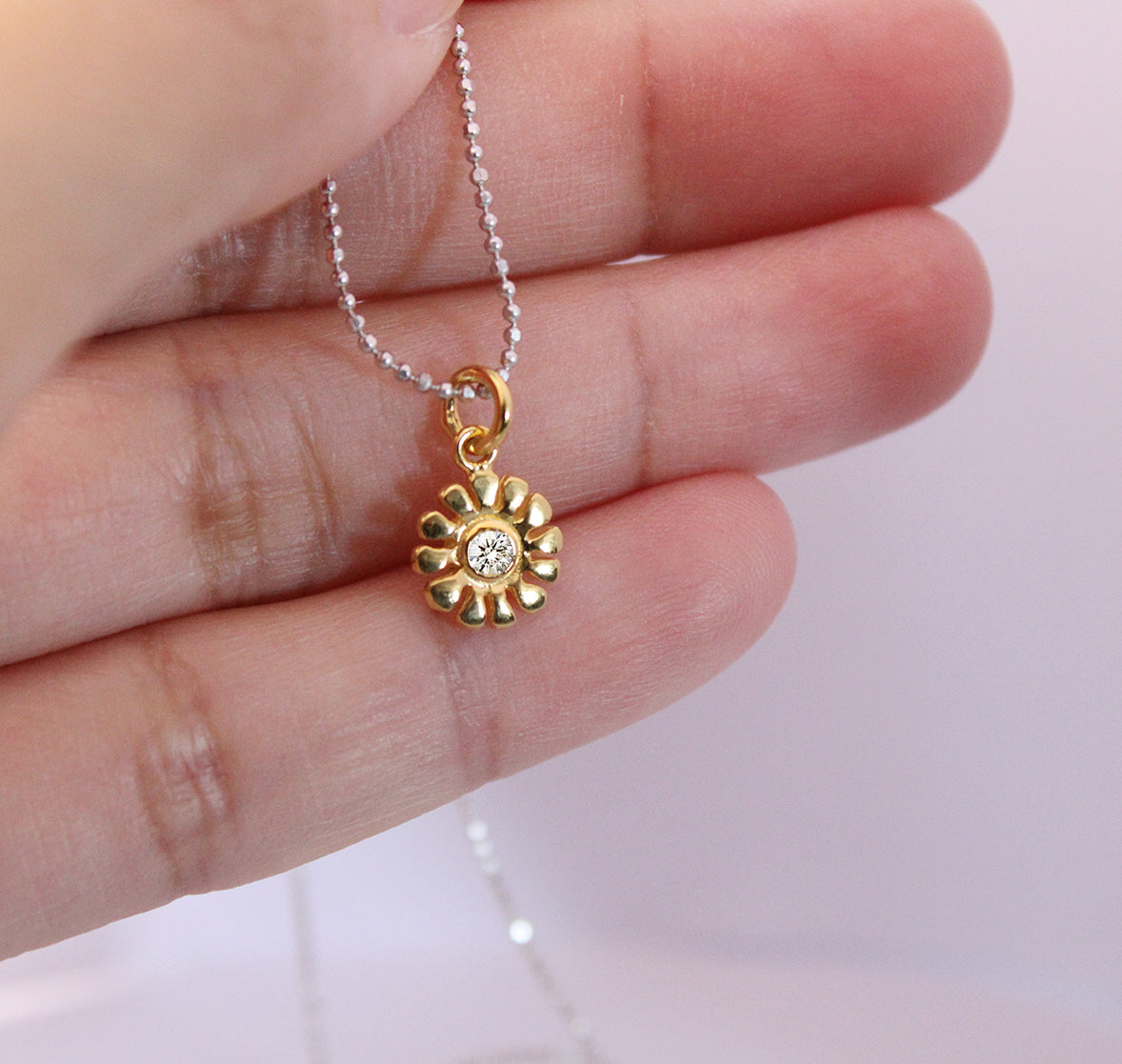 Gemstone Daisy Pendant Necklace with Metal Petals