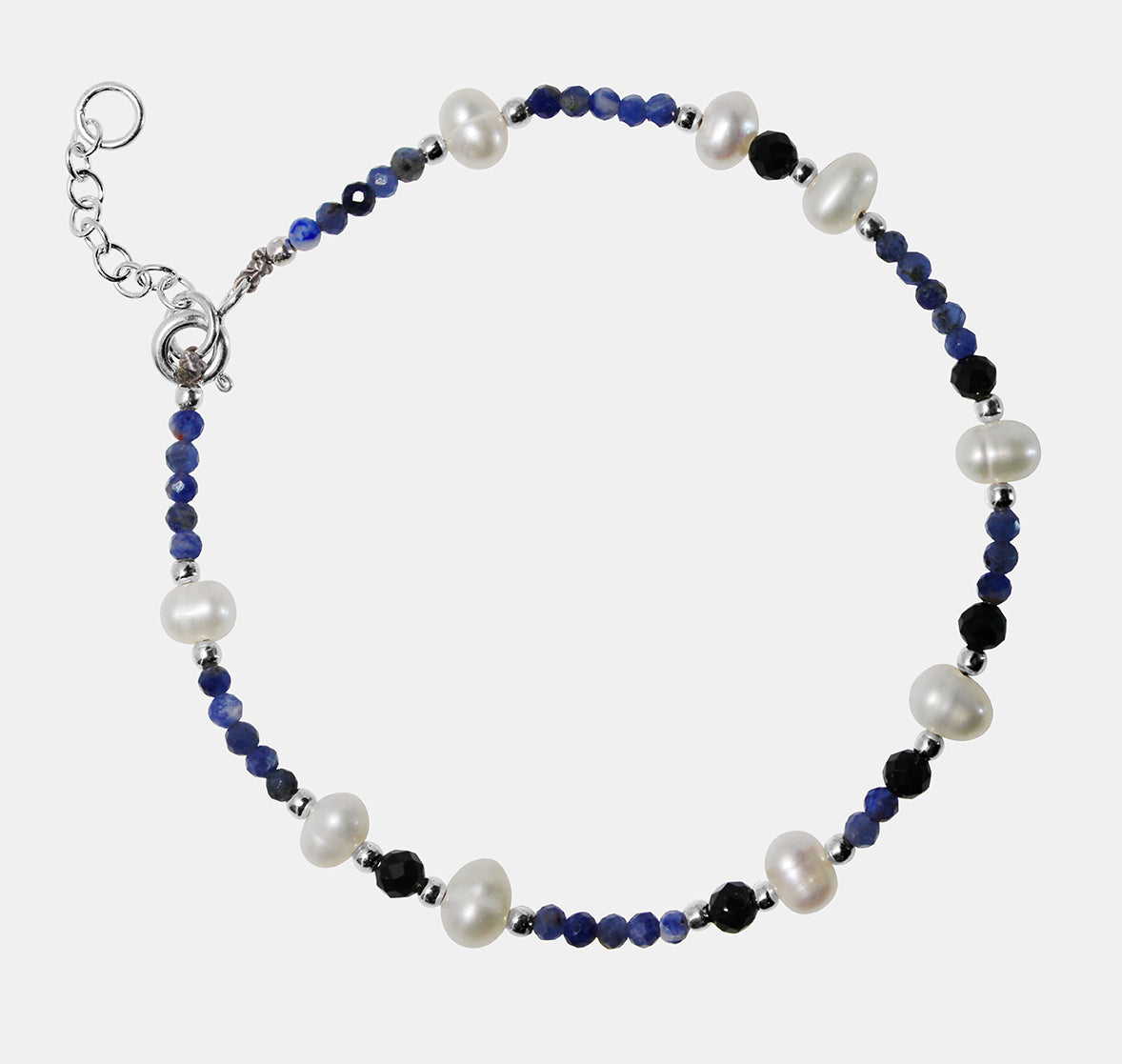 Pearl Bracelet with Blue and Black Beads