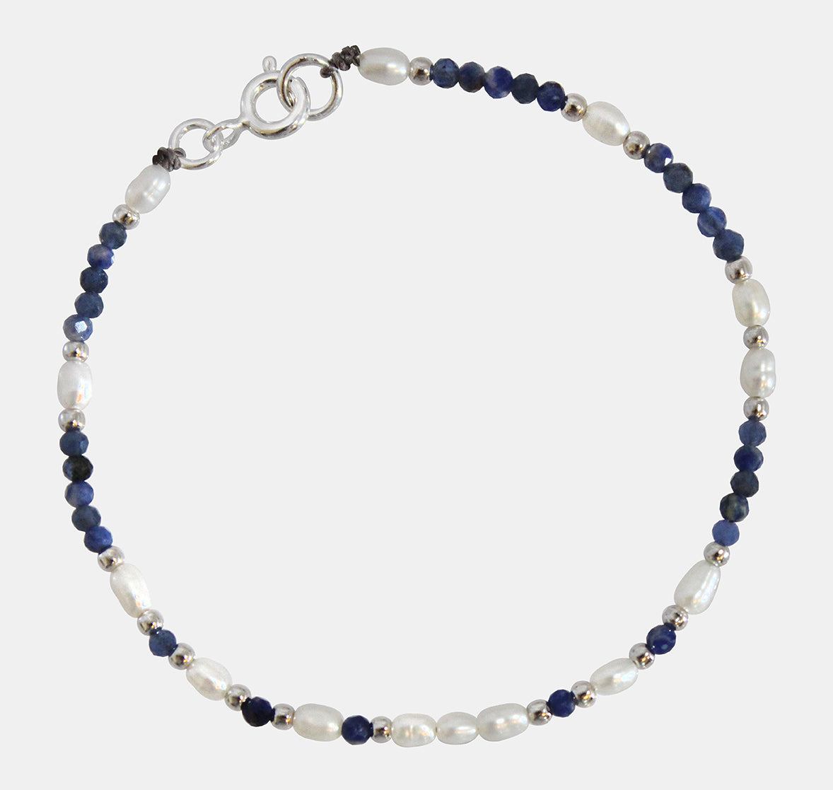 Pearl and Lapis Bead Bracelet