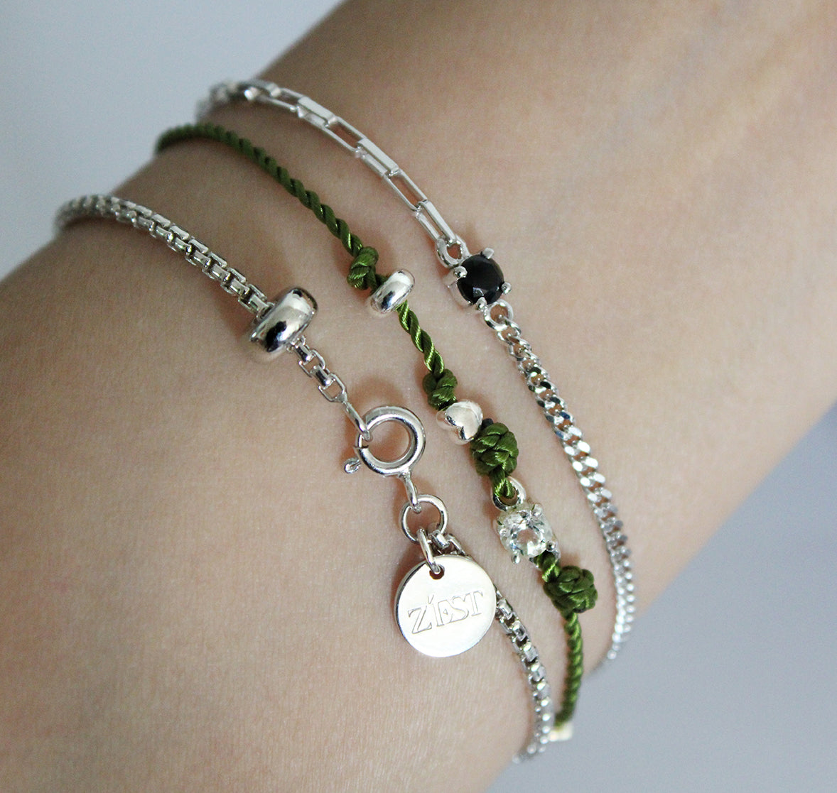 Olive Rope Bracelet with Stone and Beads
