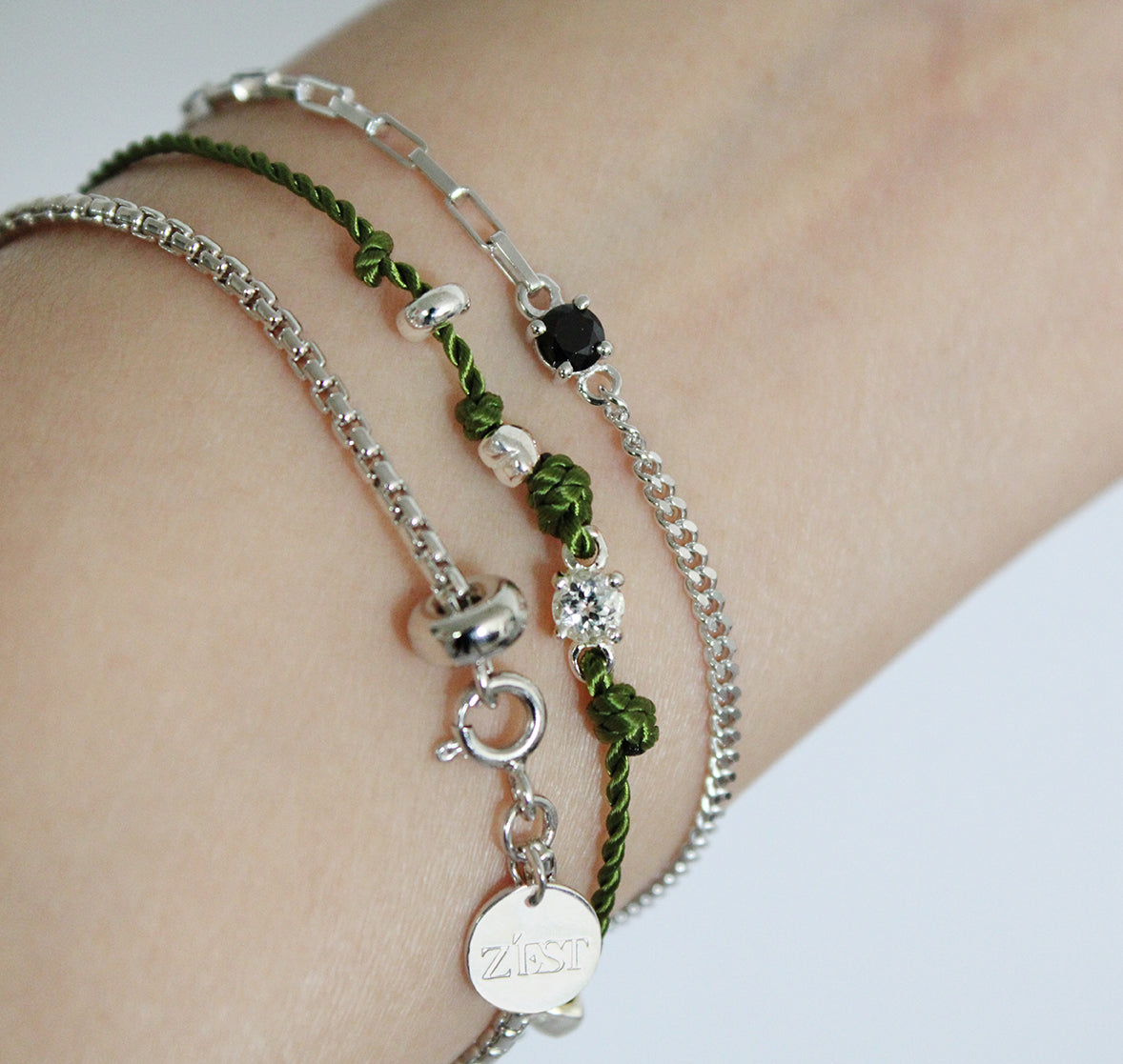Olive Rope Bracelet with Stone and Beads