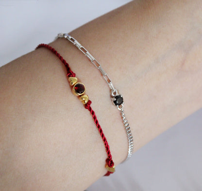 Red Rope Bracelet with Stone and Beads