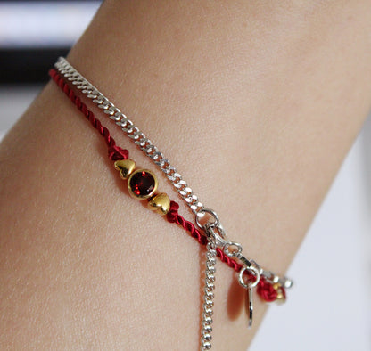 Red Rope Bracelet with Stone and Beads