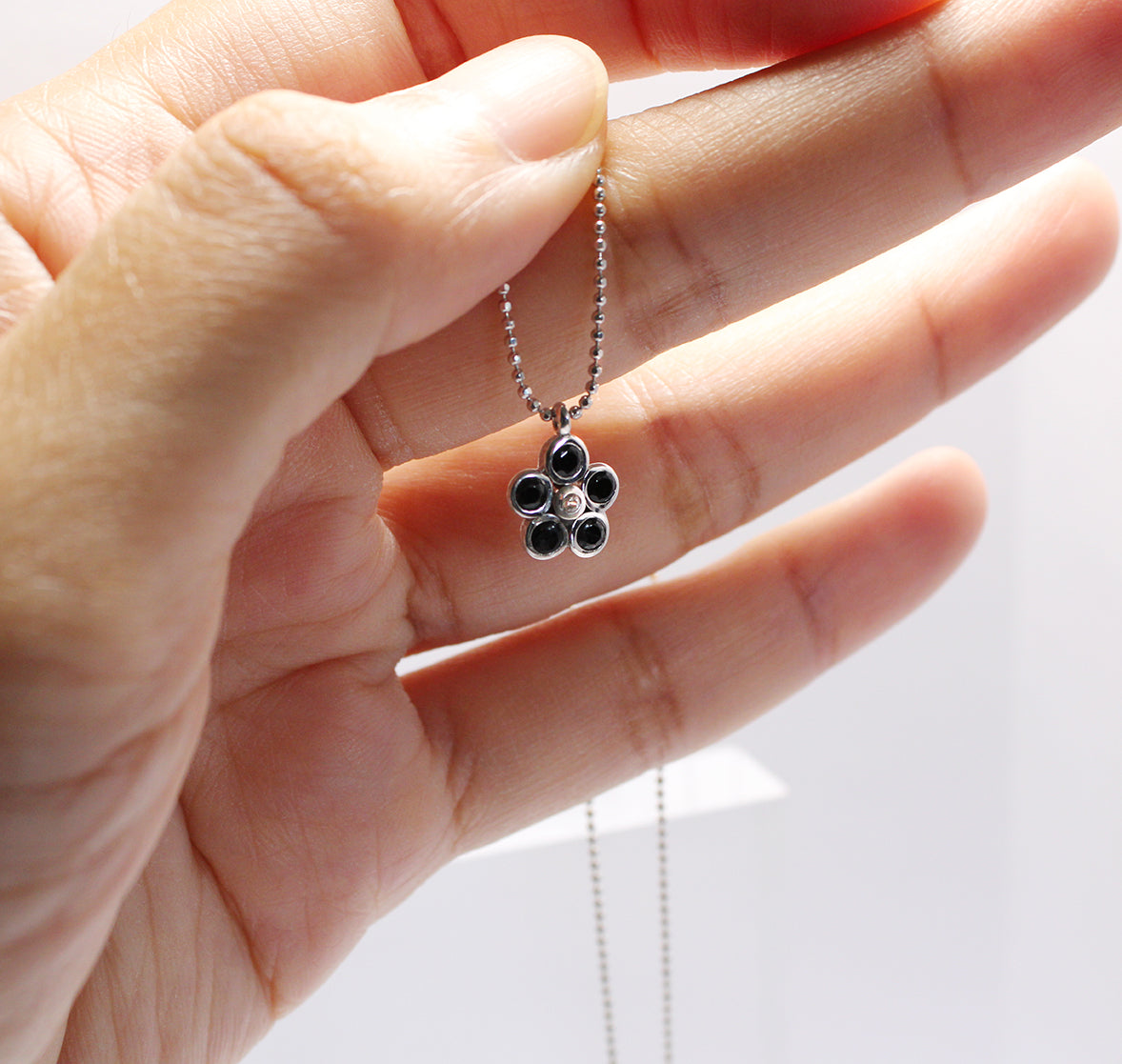 Daisy Charm necklace with Stone Petals and Centre