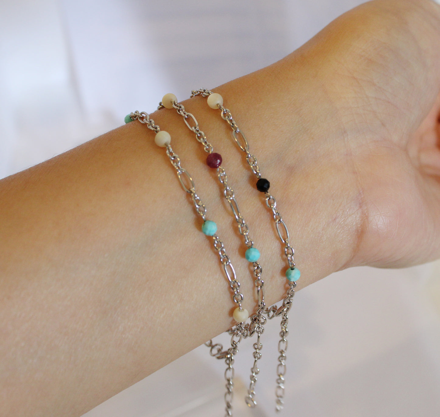 Chain Bracelet with Stone Beads