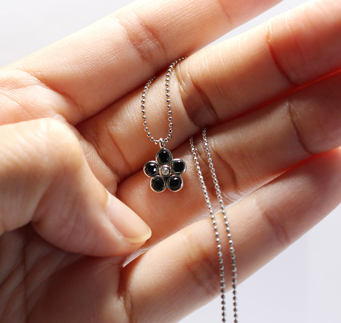 Daisy Charm necklace with Stone Petals and Centre