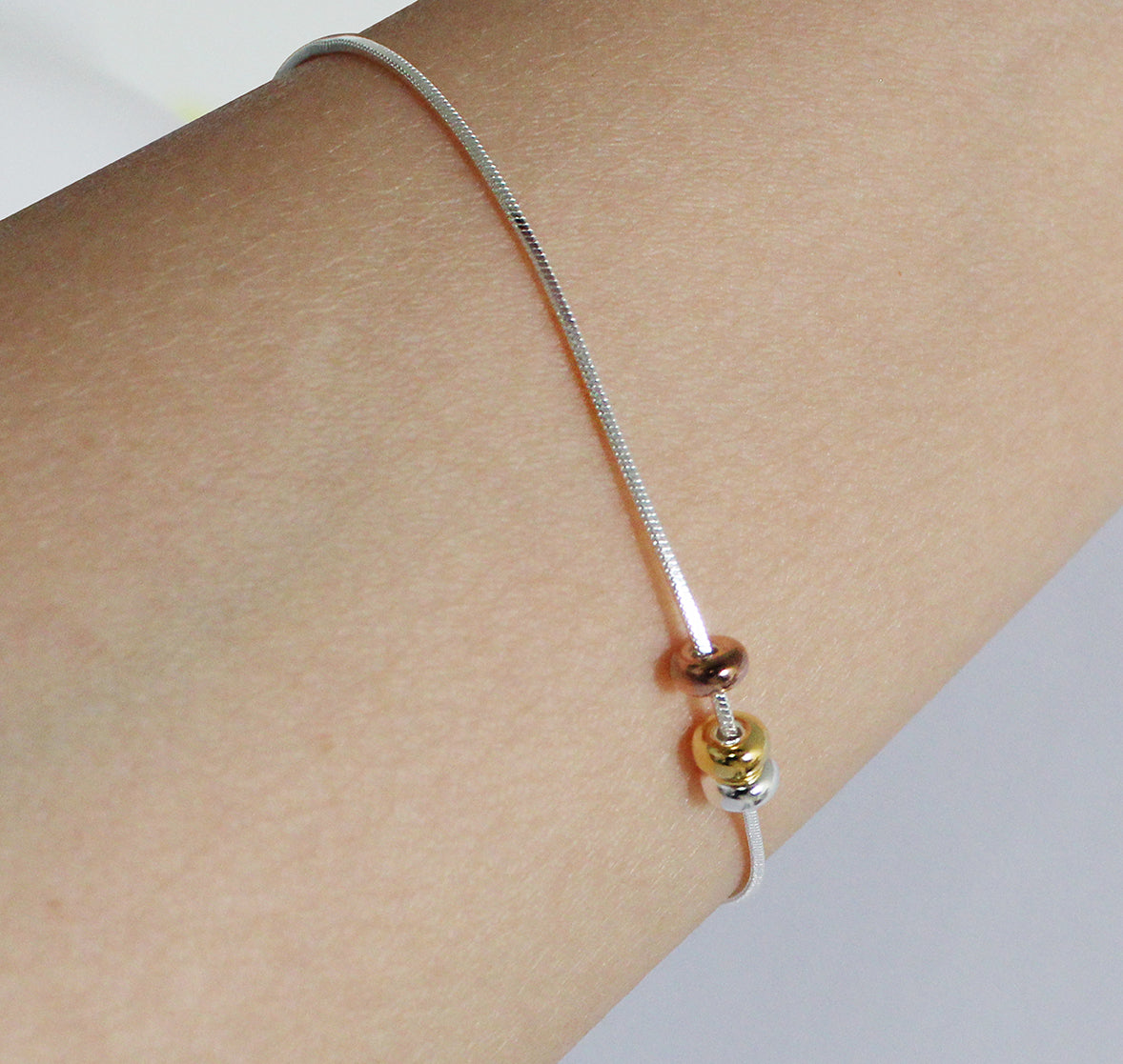 Square Snake Chain Bracelet with 3X Donut Beads