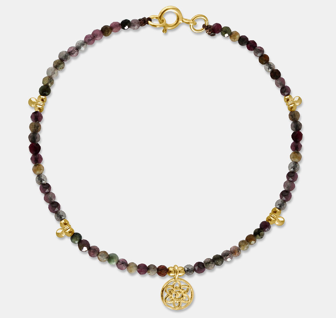 Brown Beaded Bracelet with Drop Beads and Atomic Charm