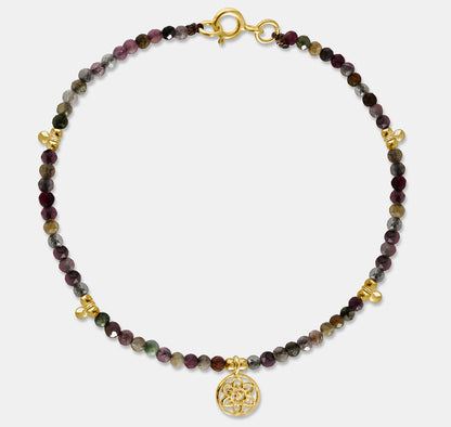 Brown Beaded Bracelet with Drop Beads and Atomic Charm