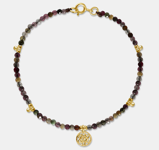 Brown Beaded Bracelet with Drop Beads and Atomic Charm