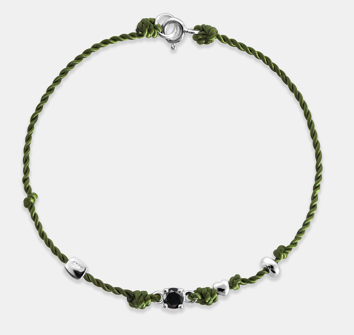 Olive Rope Bracelet with Stone and Beads