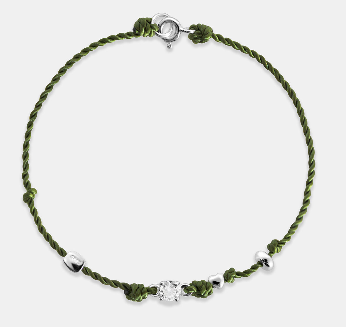 Olive Rope Bracelet with Stone and Beads