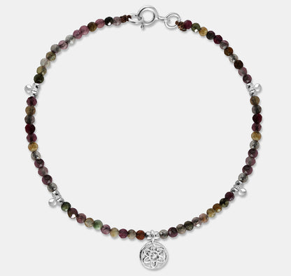 Brown Beaded Bracelet with Drop Beads and Atomic Charm