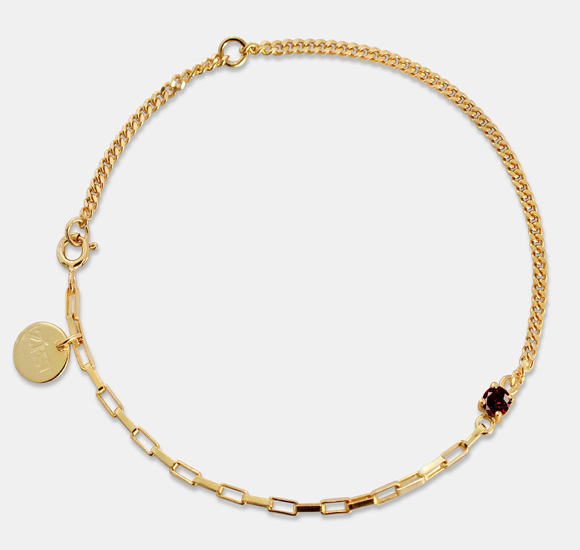 Mixed Chain Bracelet with Round Stone (Crown setting)