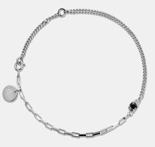 Mixed Chain Bracelet with Round Stone (Crown setting)