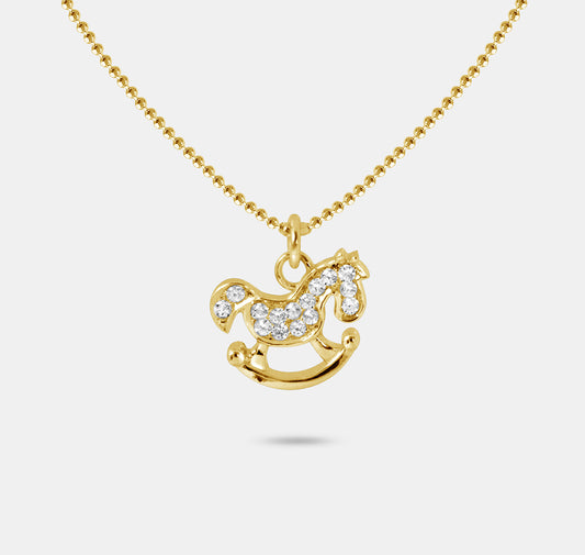 Gem Encrusted Traditional Rocking Horse Pendant Necklace
