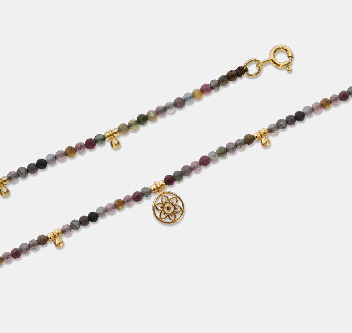 Brown Beaded Bracelet with Drop Beads and Atomic Charm