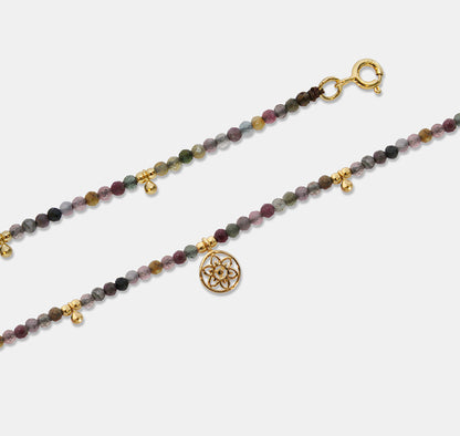 Brown Beaded Bracelet with Drop Beads and Atomic Charm