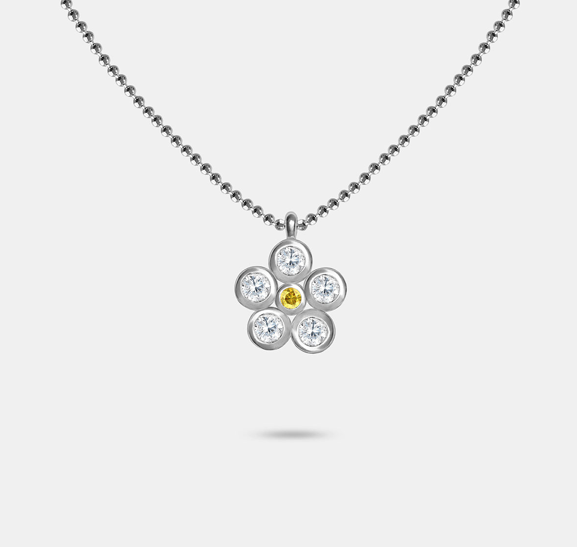 Daisy Charm necklace with Stone Petals and Centre