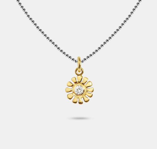 Gemstone Daisy Pendant Necklace with Metal Petals
