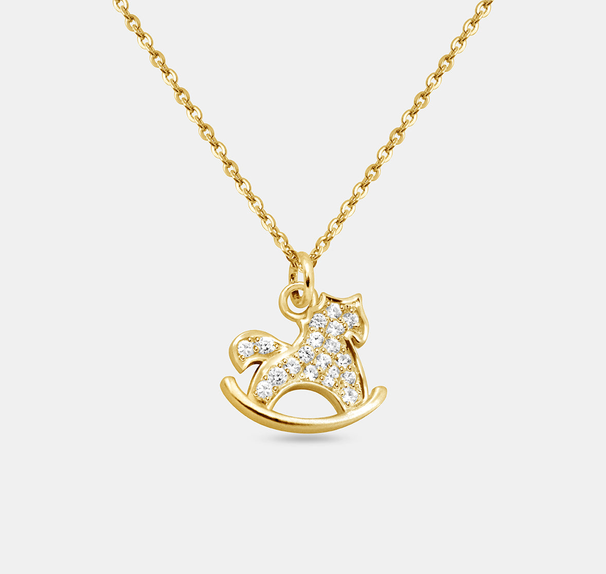 Gem Encrusted Modern Rocking Horse Pendant Necklace