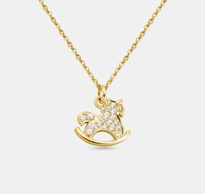 Gem Encrusted Modern Rocking Horse Pendant Necklace