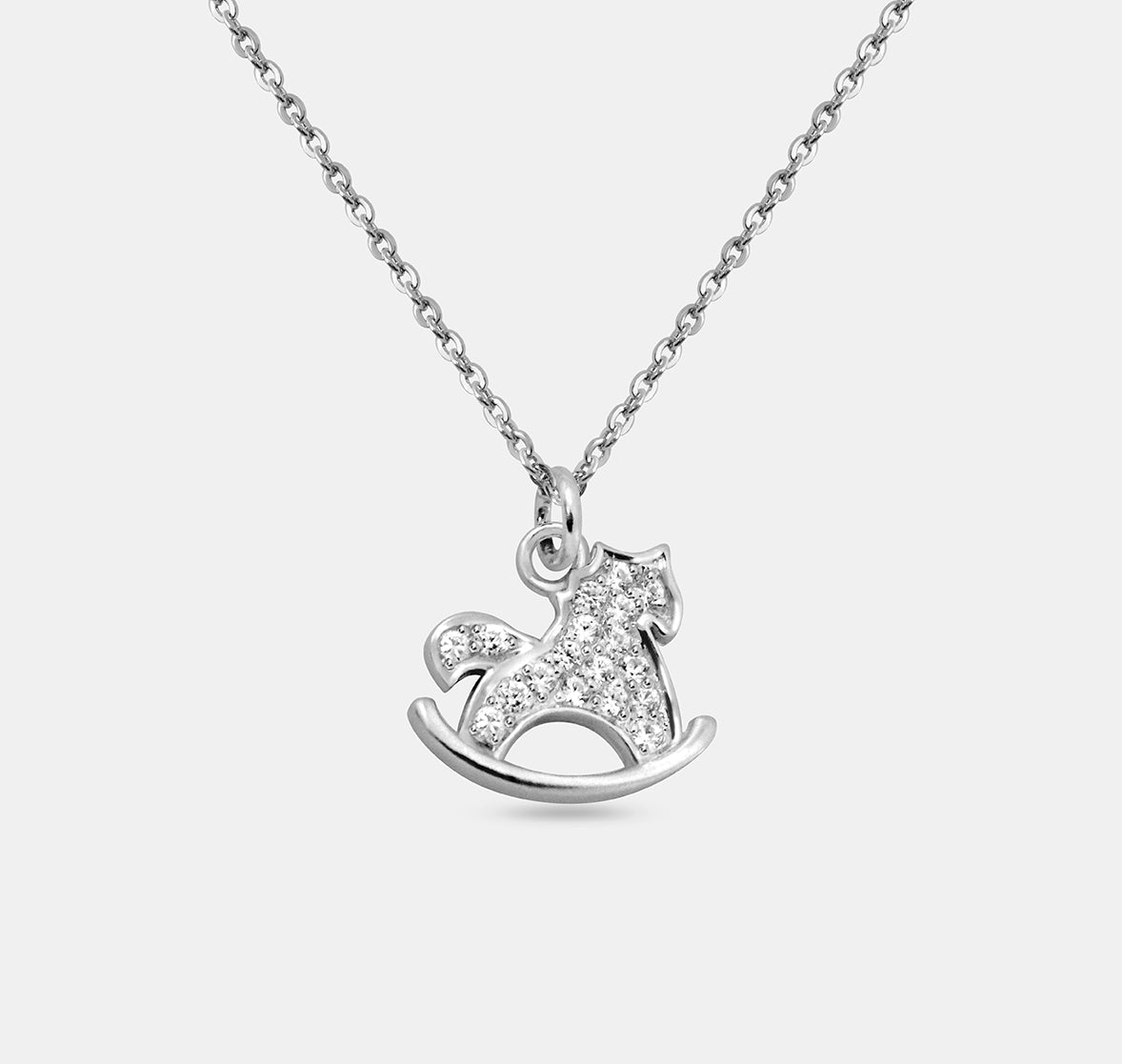 Gem Encrusted Modern Rocking Horse Pendant Necklace