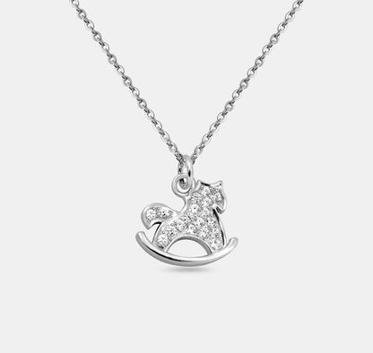 Gem Encrusted Modern Rocking Horse Pendant Necklace