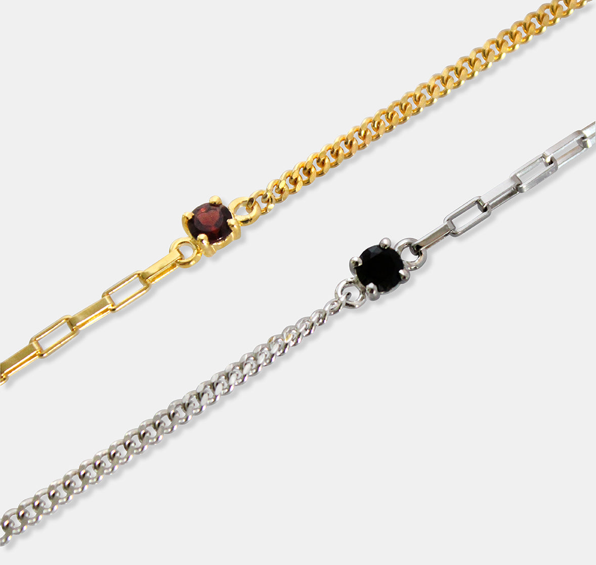 Mixed Chain Bracelet with Round Stone (Crown setting)