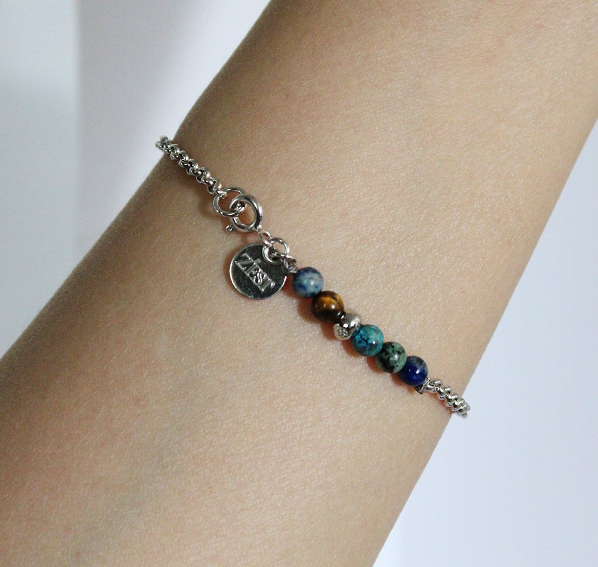 Bracelet with Side Mounted Stone and Silver Beads