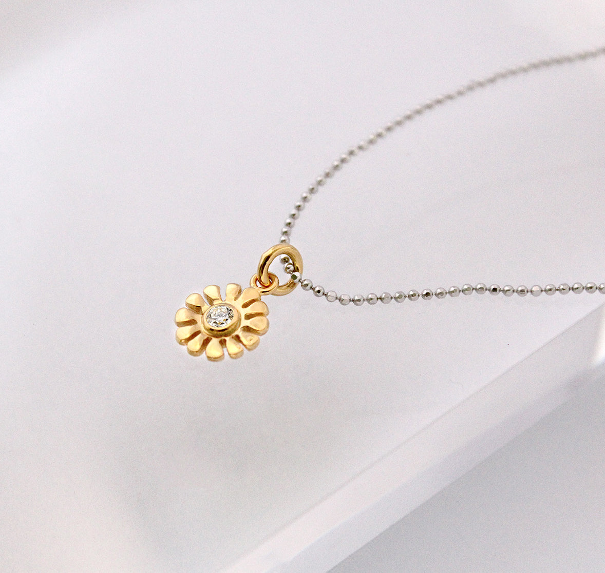 Gemstone Daisy Pendant Necklace with Metal Petals