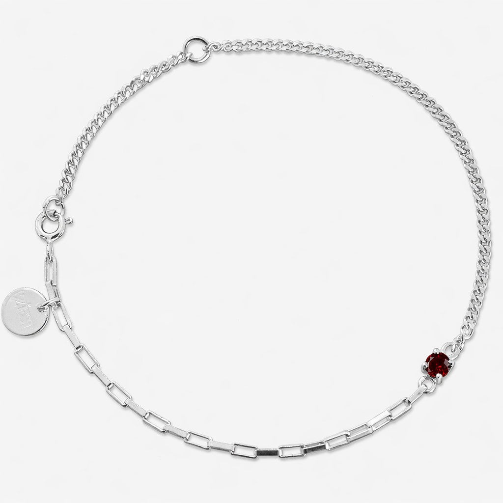Mixed Chain Bracelet with Round Stone (Crown setting)