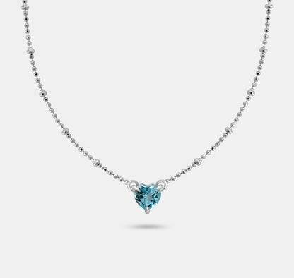 Heart Stone Solitaire Beaded Chain Necklace