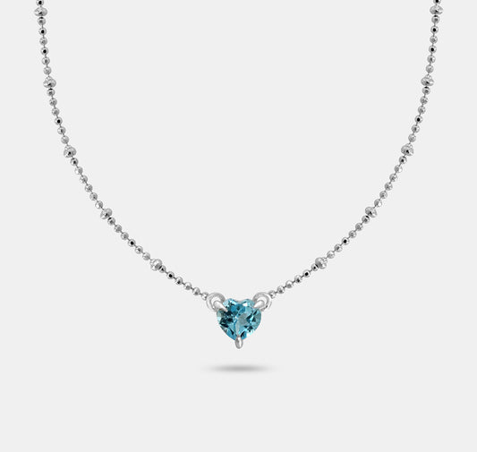 Heart Stone Solitaire Beaded Chain Necklace