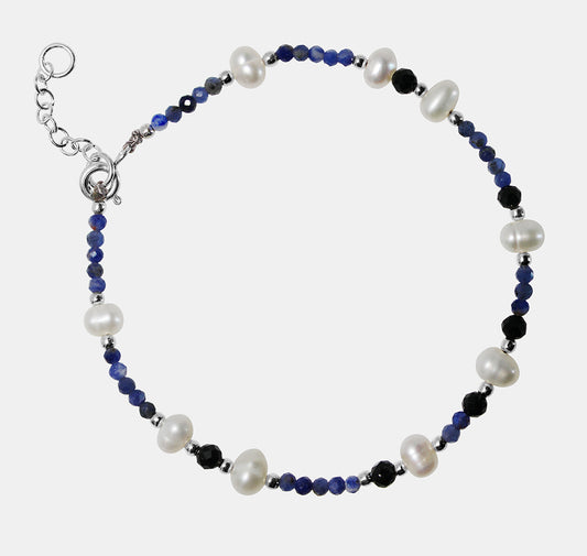 Pearl Bracelet with Blue and Black Beads