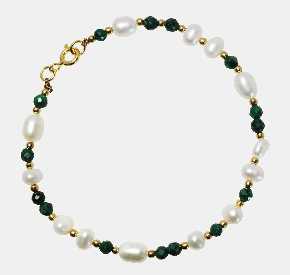 Pearl Bracelet with Green and Black Beads