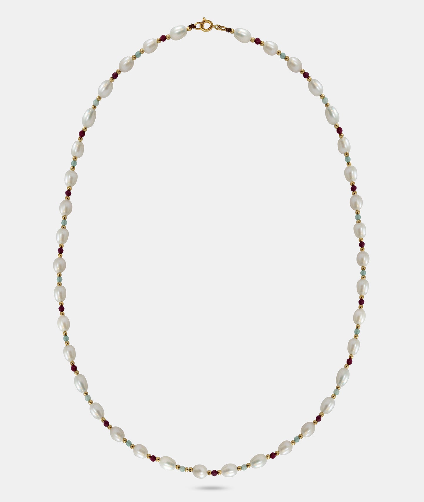 Medium Pearl Necklace with Ruby and Amazinite Beads