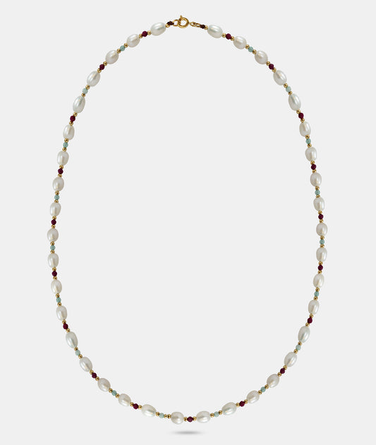 Medium Pearl Necklace with Ruby and Amazinite Beads