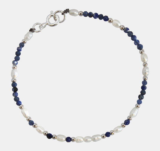 Pearl and Lapis Bead Bracelet