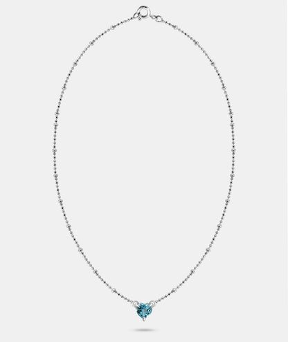 Heart Stone Solitaire Beaded Chain Necklace